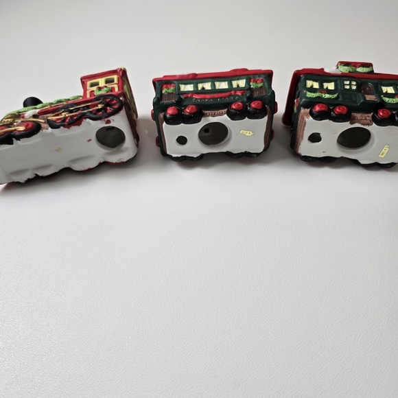 Holiday Trim 3 Piece Porcelain Santa Train Set Christmas Decor North Pole Xmas - Picture 5 of 13